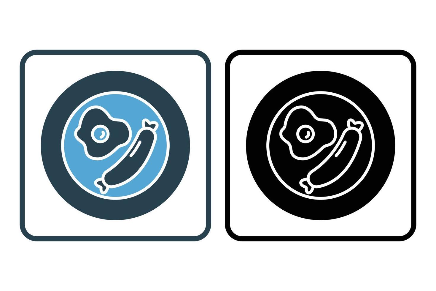 Breakfast icon illustration. fried eggs icon, sausages . Solid icon style. Simple vector design editable