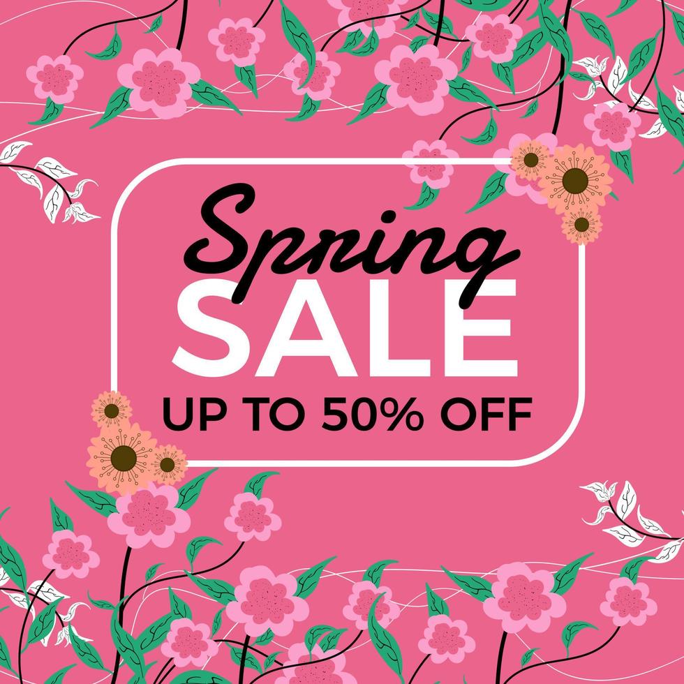Spring sale social media banner with colorful flowers. Spring sale banner or background design template vector