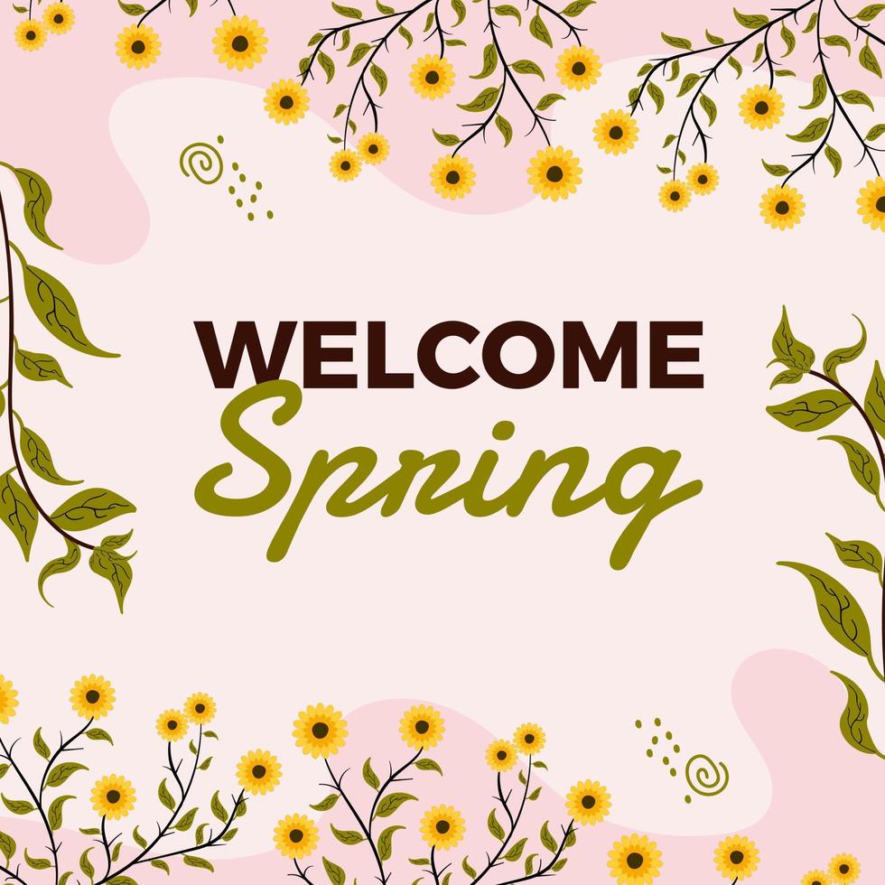 Spring floral frame. Welcome spring banner. Spring social media post design. Hand drawn spring banner template vector