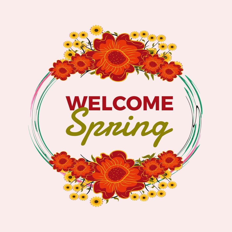Spring floral frame. Welcome spring banner. Spring social media post design. Hand drawn spring banner template vector