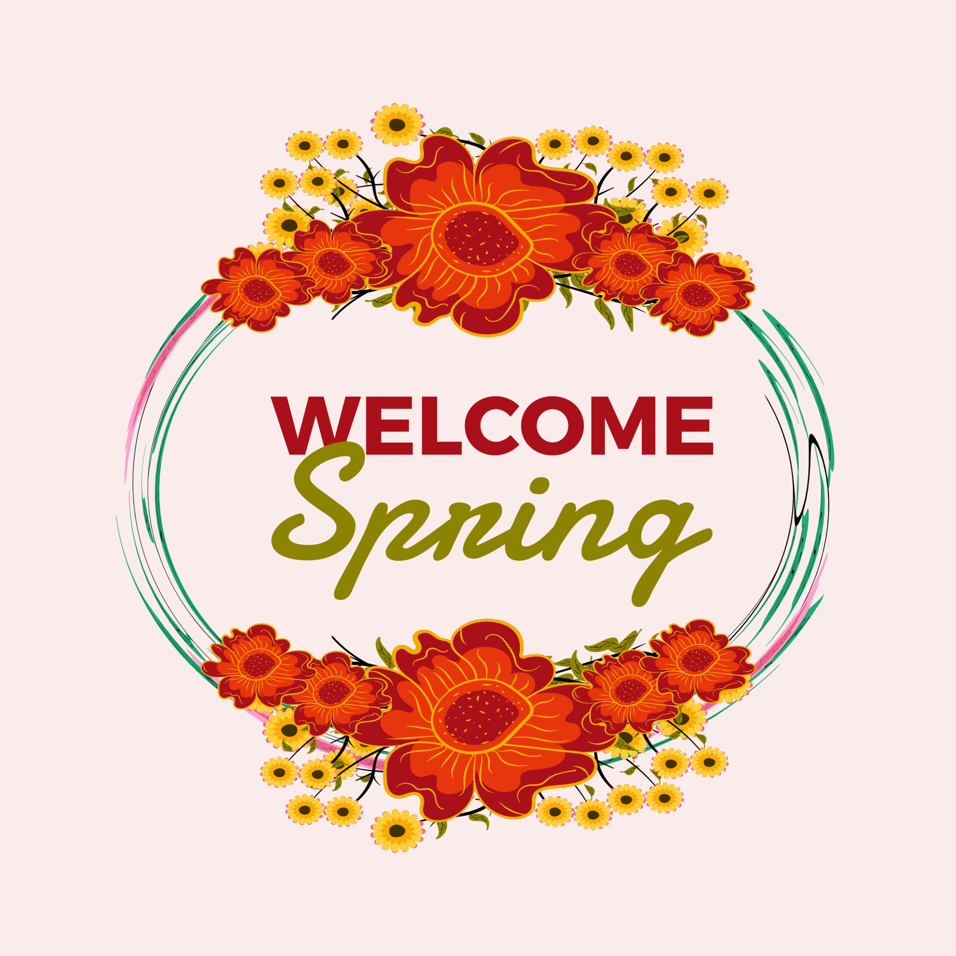 Spring floral frame. Welcome spring banner. Spring social media post