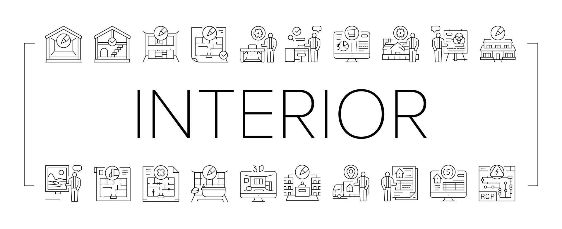 room interior design home modern icons set vector