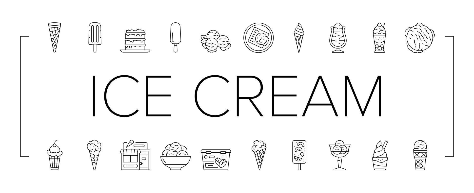 Ice Cream Delicious Dessert Food Icons Set Vector