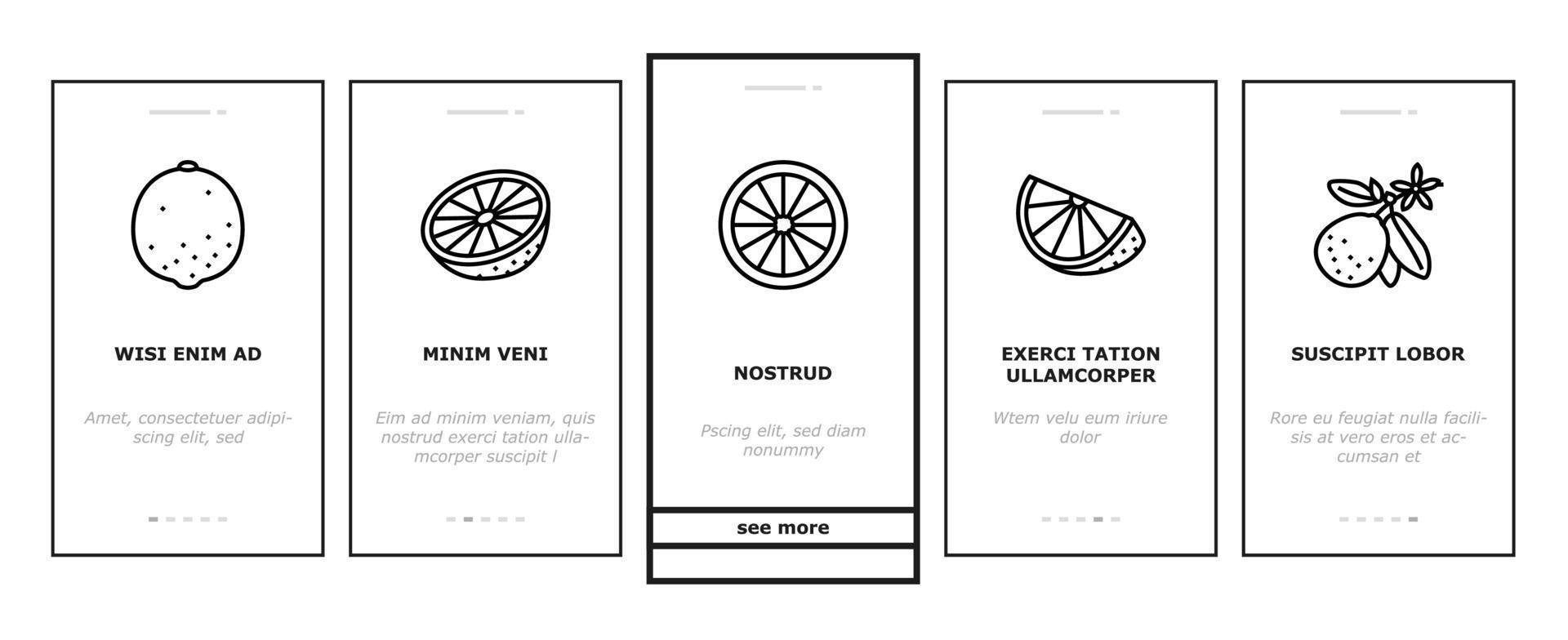 Lemon And Lime Vitamin Citrus onboarding icons set vector