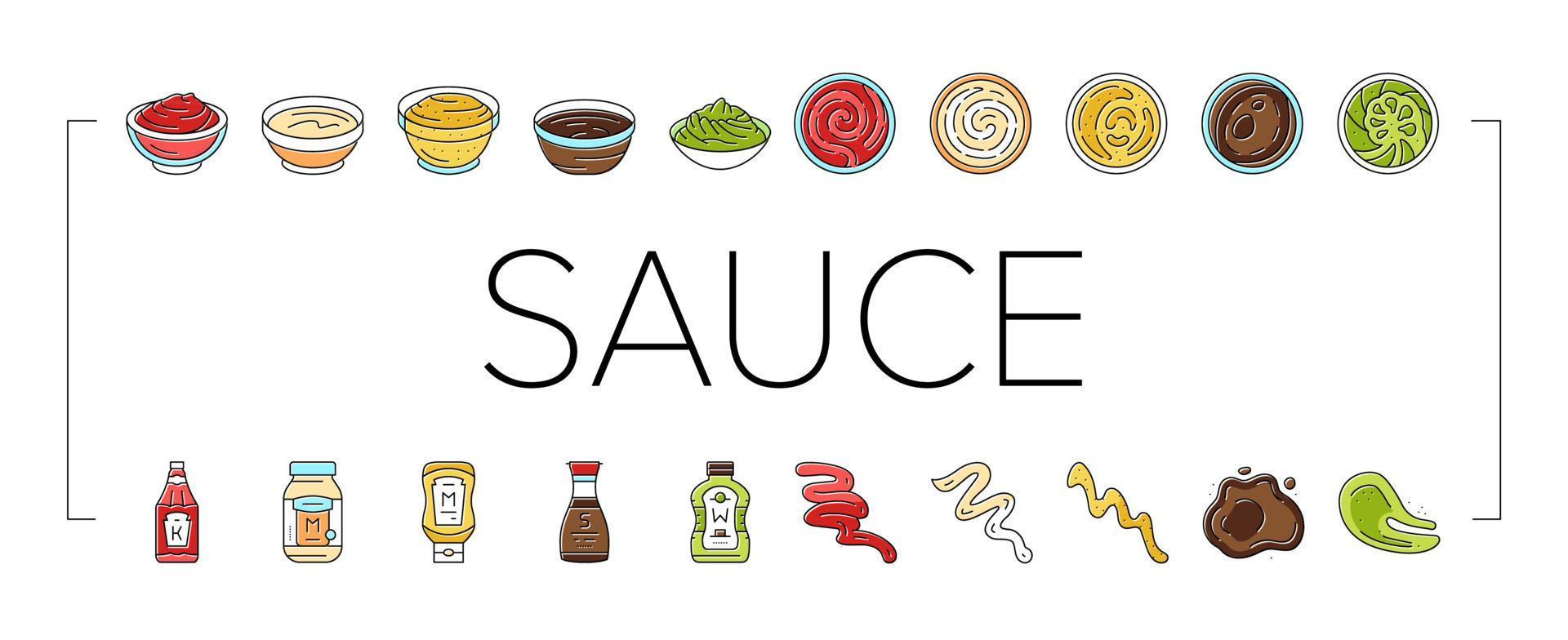 sauce ketchup food mayonnaise icons set vector