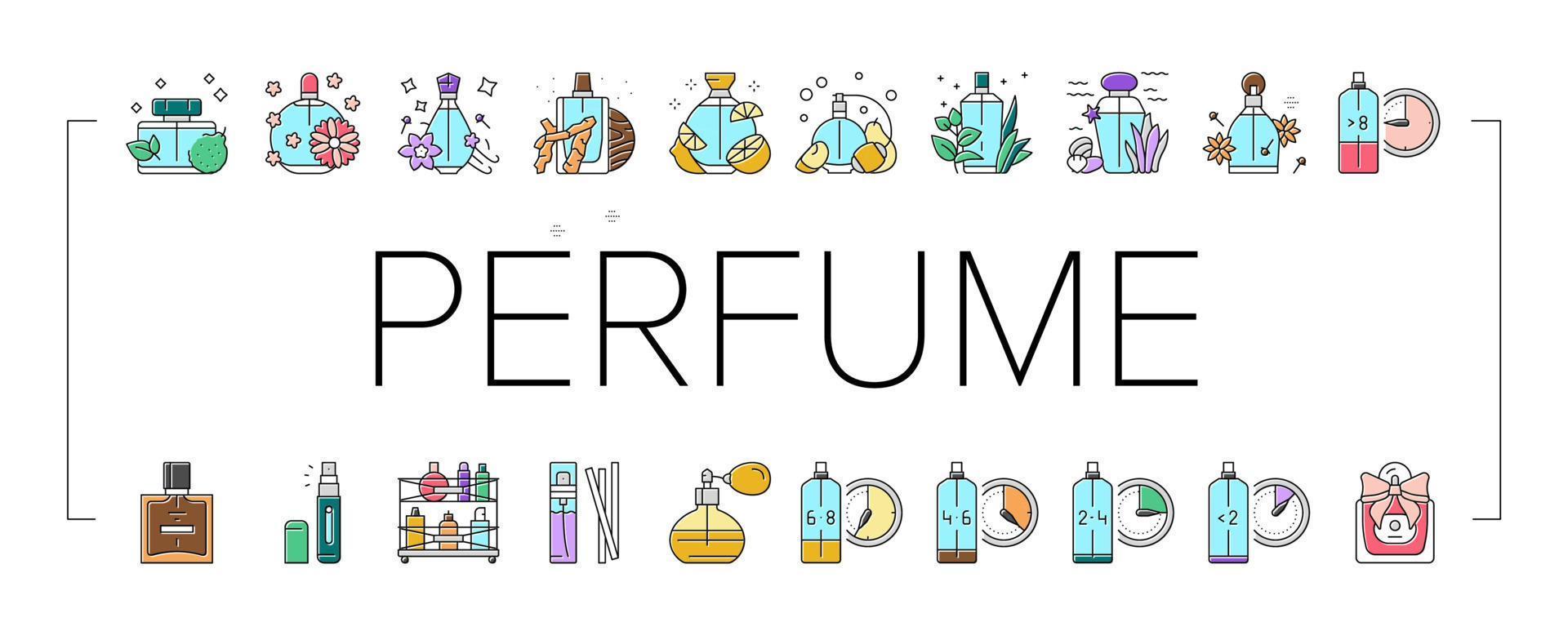 conjunto de iconos cosméticos de lujo de vidrio de perfumería vector