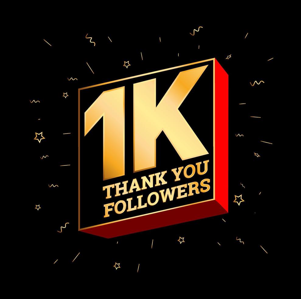 1K thank you followers in golden text. 1000 followers thanks post. vector