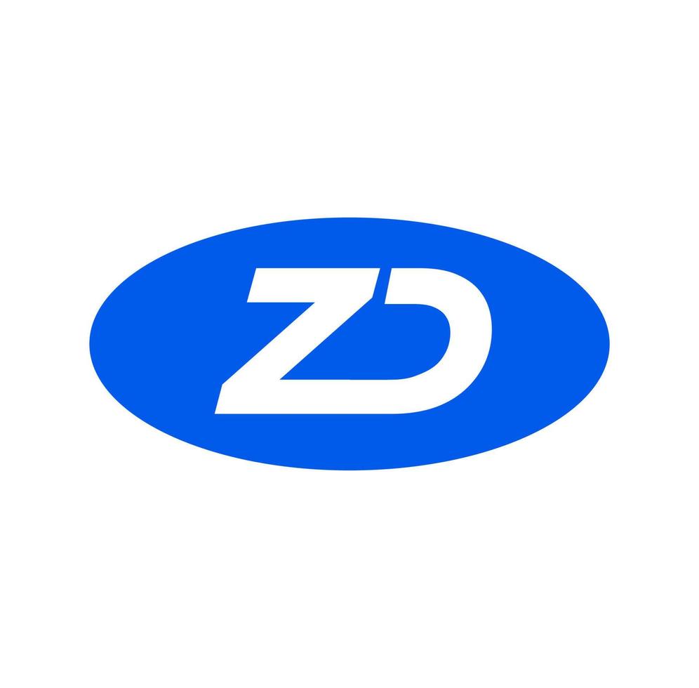 ZD brand monogram. ZD letters on blue oval vector icon.