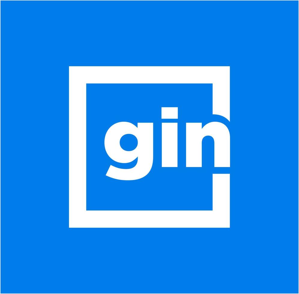 monograma de letras iniciales del nombre de la empresa de ginebra. letras de ginebra en cuadrado sobre fondo azul. vector
