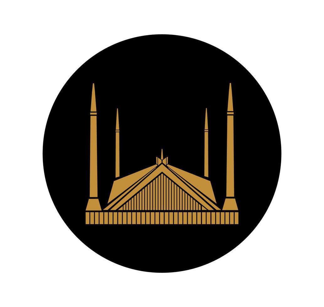 Shah Faisal Masjid vector icon in golden color. Faisal Masjid icon. Shah Faisal Masjid vector illustration.