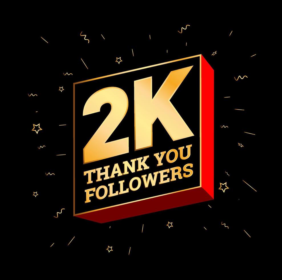 2K thank you followers in golden text. 2000 followers thanks post. vector
