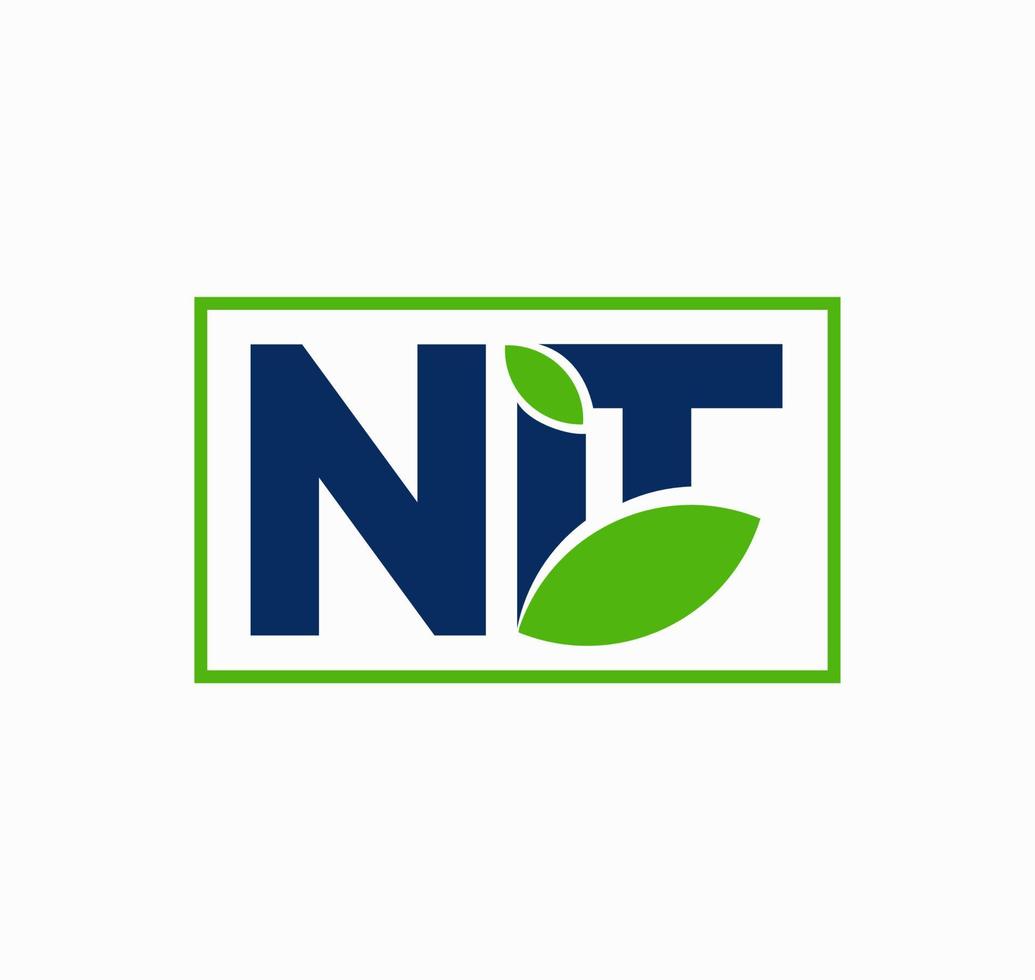 NIT letters company initial letters monogram with green leaf. NIT letter in green outline vector