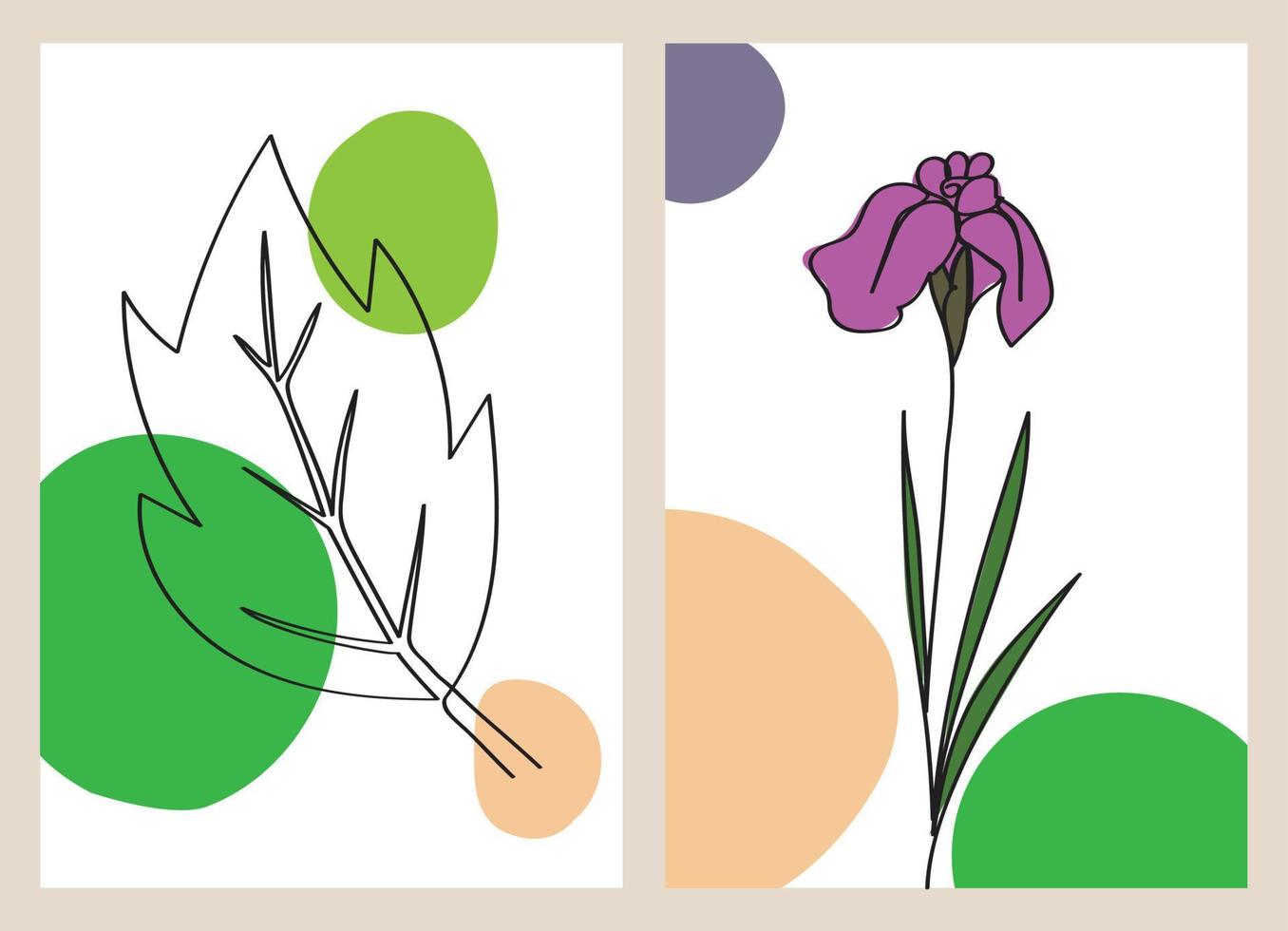 Floral and foliage one line art drawing with abstract shapes for print, cover, wallpaper, minimal and natural wall art. vector