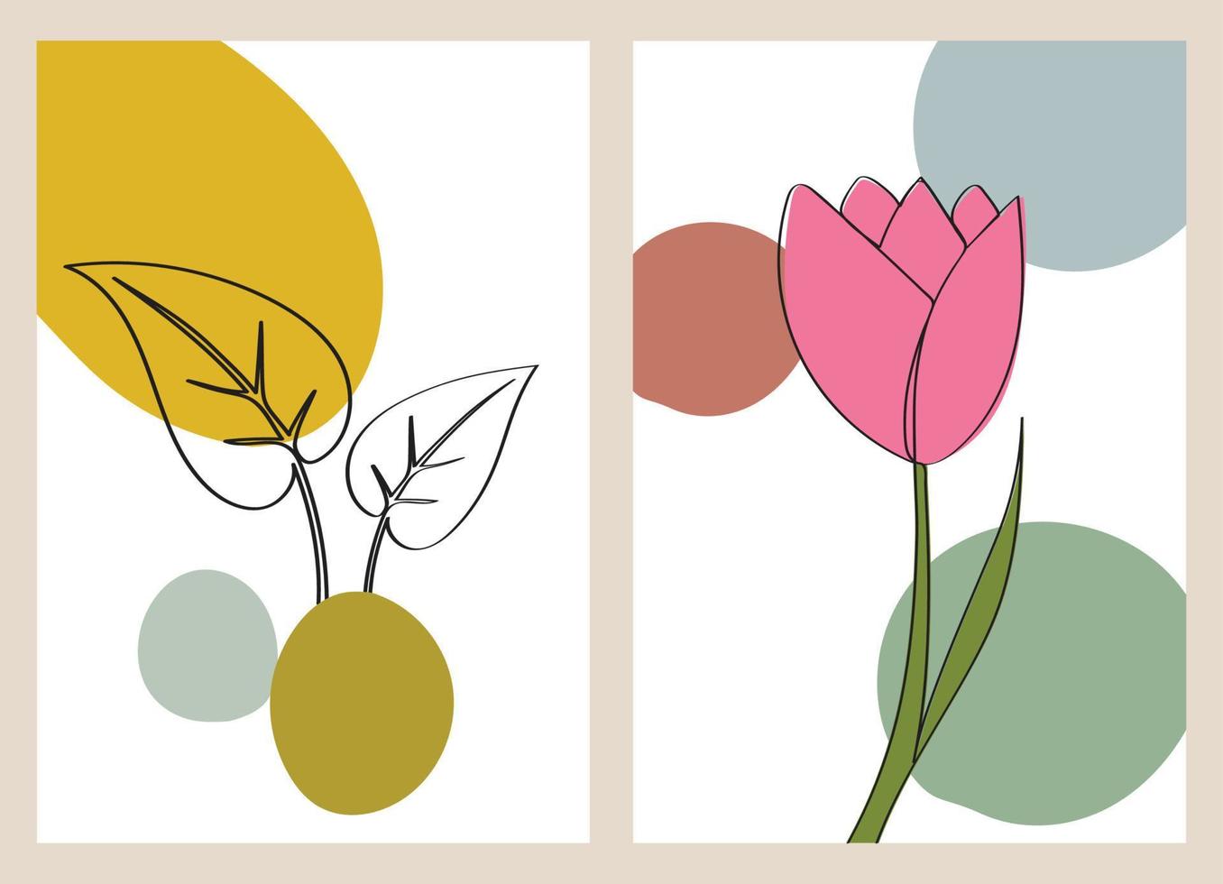 Floral and foliage one line art drawing with abstract shapes for print, cover, wallpaper, minimal and natural wall art. vector