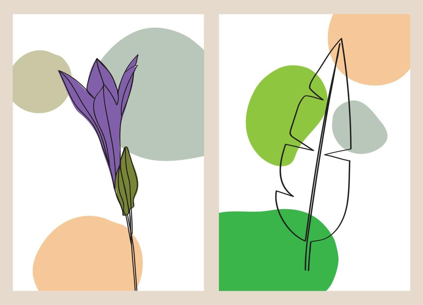 Floral and foliage one line art drawing with abstract shapes for print, cover, wallpaper, minimal and natural wall art. vector