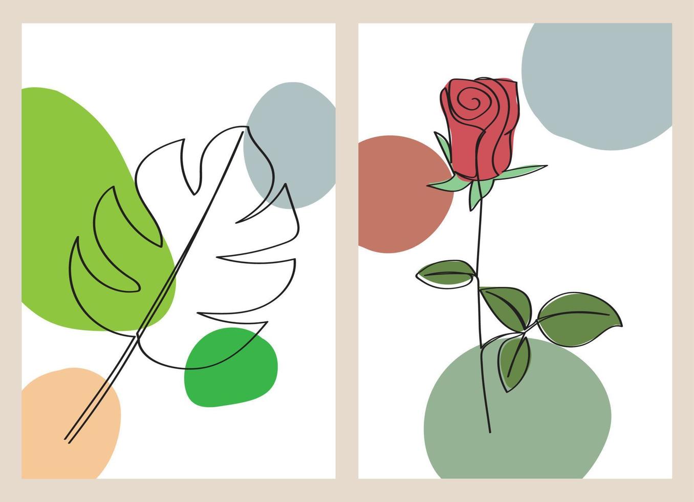 Floral and foliage one line art drawing with abstract shapes for print, cover, wallpaper, minimal and natural wall art. vector