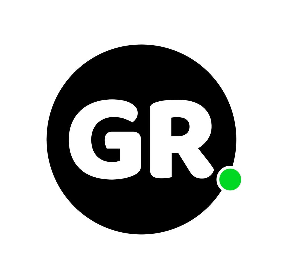 GR brand name initial letters monogram with green dot. vector