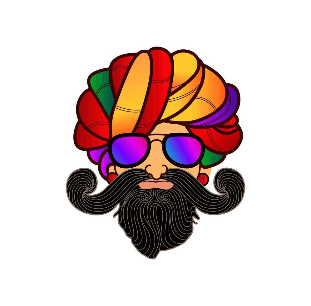 mucchad Marvadi face with pagdi. Indian Man Face with Goggle and traditional look.. vector