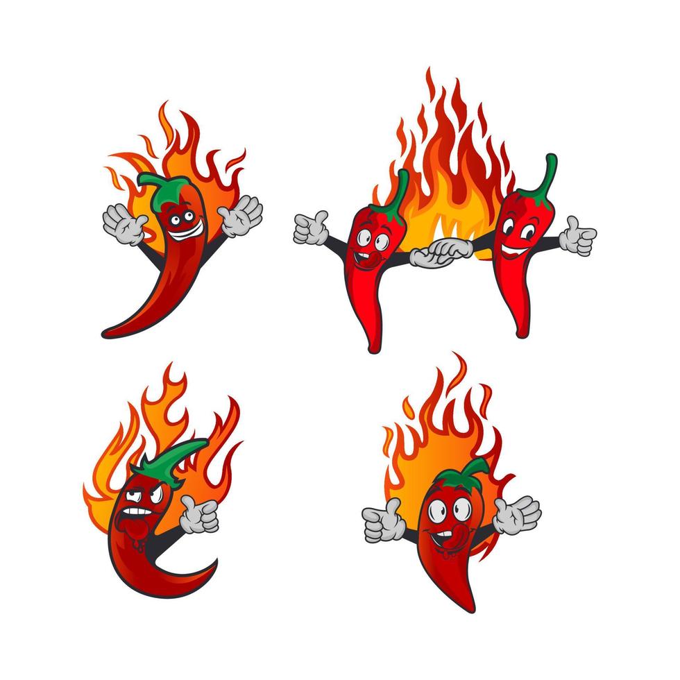 Red Chili Pepper. Vegetable Food concept. Emoji Emoticon collection. Cartoon characters for kids coloring book, colouring pages, t-shirt print, icon, logo, label, patch, sticker. vector