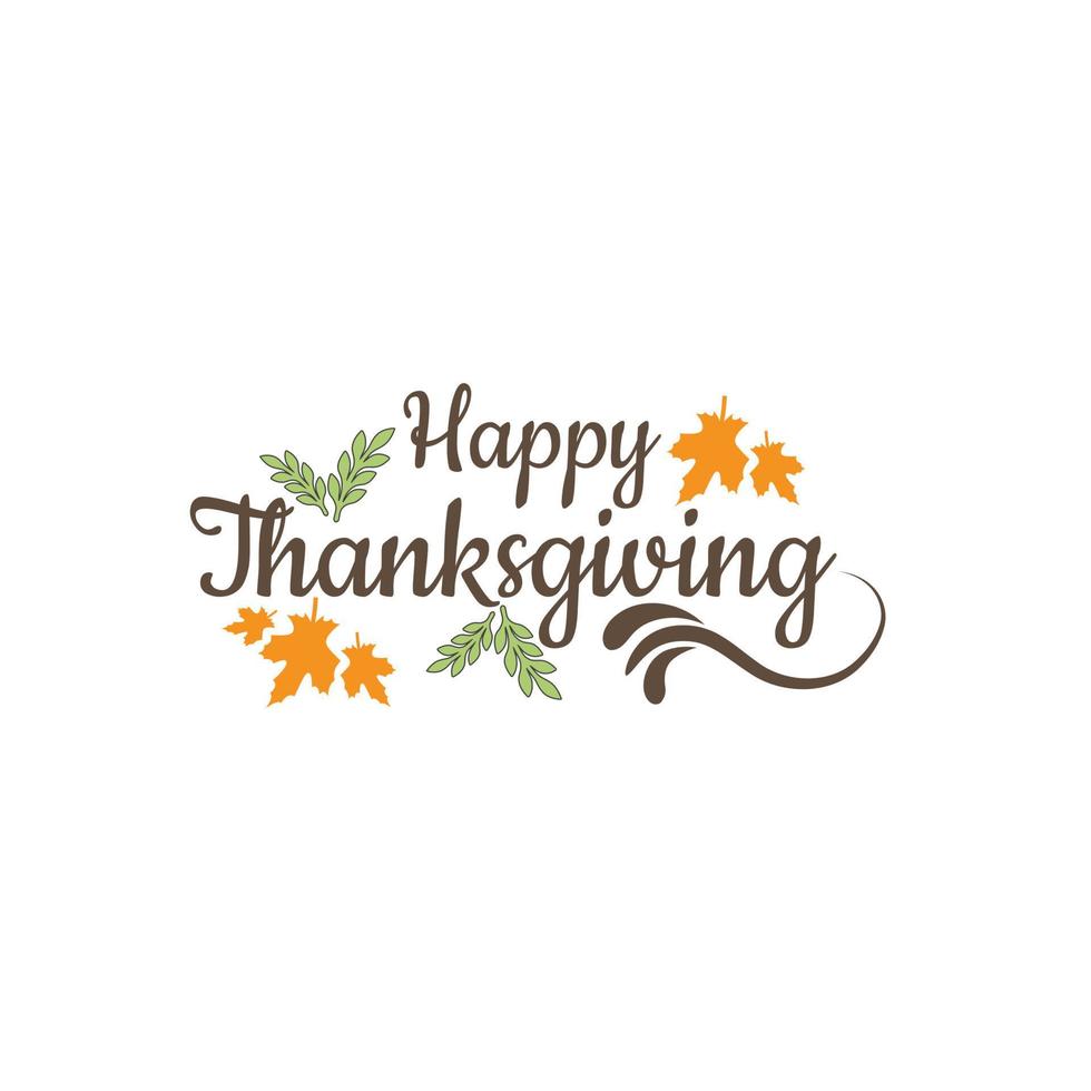 Happy Thanksgiving Calligraphy Text with Illustrated Green Leaves Over White  Background, Vector Typography 19599426 Vector Art at Vecteezy