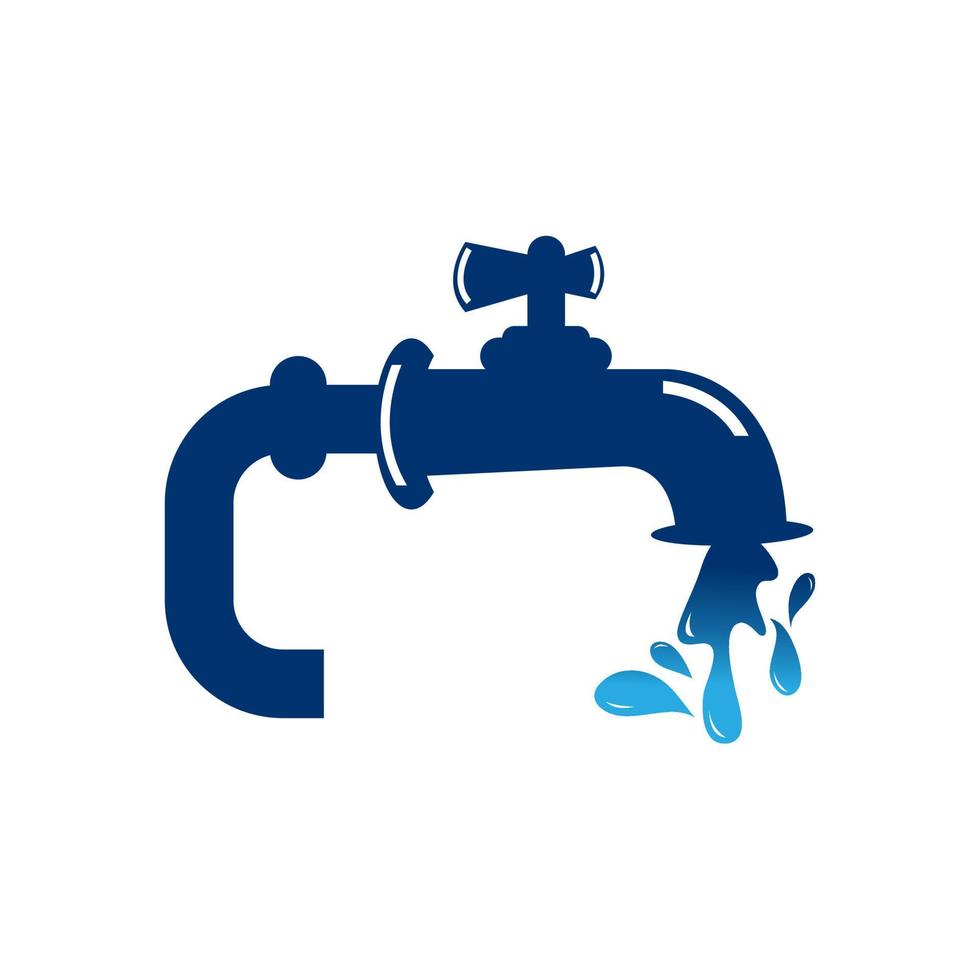 Vector illustration of faucet and a falling drop of water. Flat design of tap with liquid clean background. Kitchen and bathroom steel pipe cleaning and washing concept