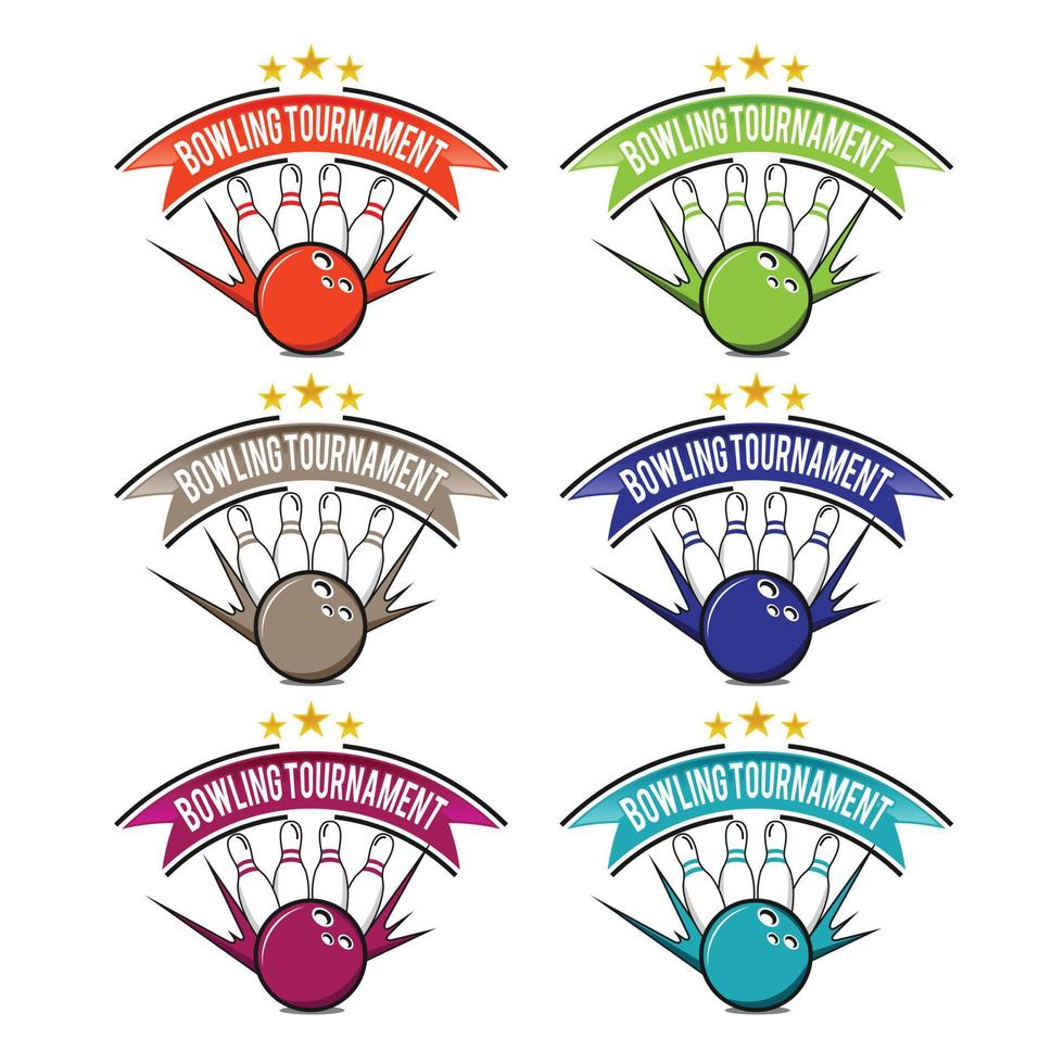 Bowling tournament icons set 6 color isolated on white background vector