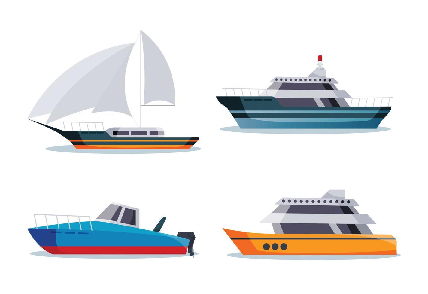 barcos de mar aislados en ilustración vectorial de estilo plano vector