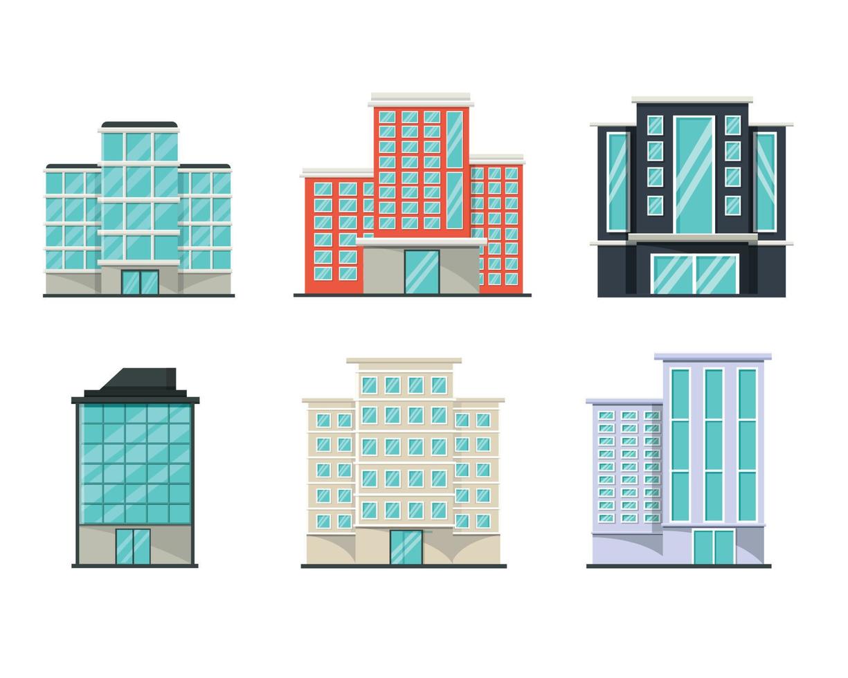 ilustración de vector de diseño plano de varios edificios