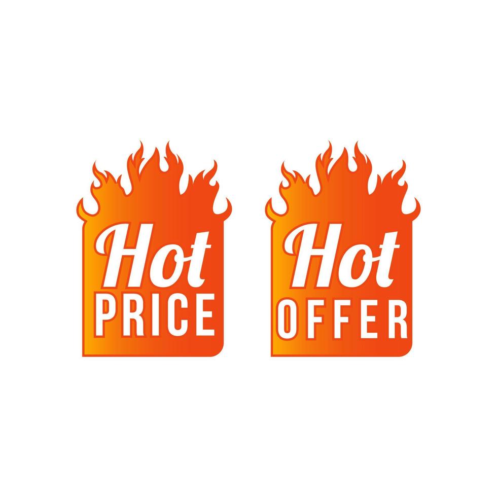 hot price and price on fire banners - text in yellow and red drawn labels with flames signs, business shopping concept, vector