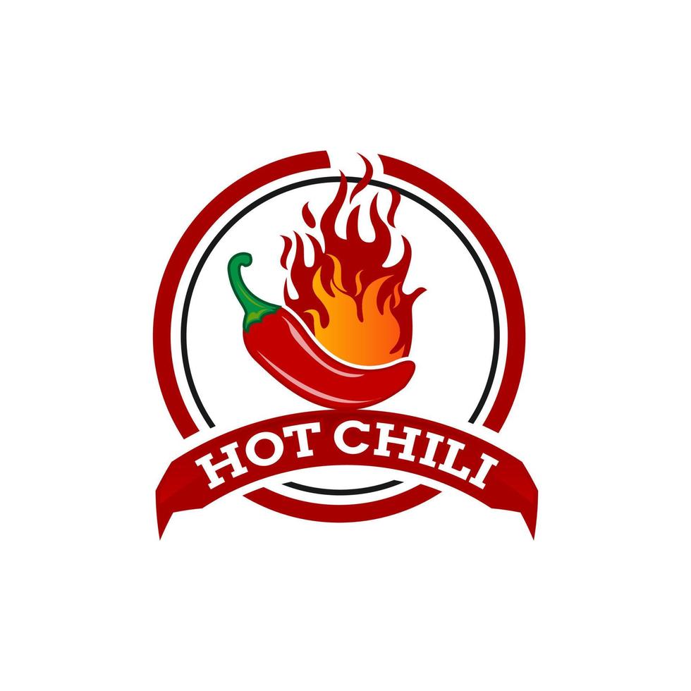 Hot Chilli logo food label or sticker. Concept for farmers market, organic food, natural product design.Vector illustration. Chili Pepper Spicy Restaurant Logo in White Isolated, Vector EPS 10