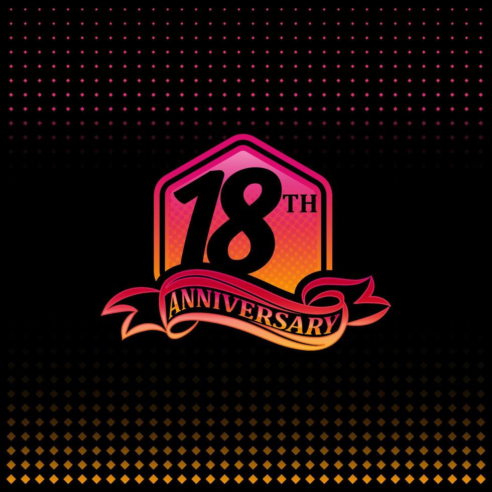 Eighteen years anniversary celebration logotype. 18th anniversary logo, black background vector