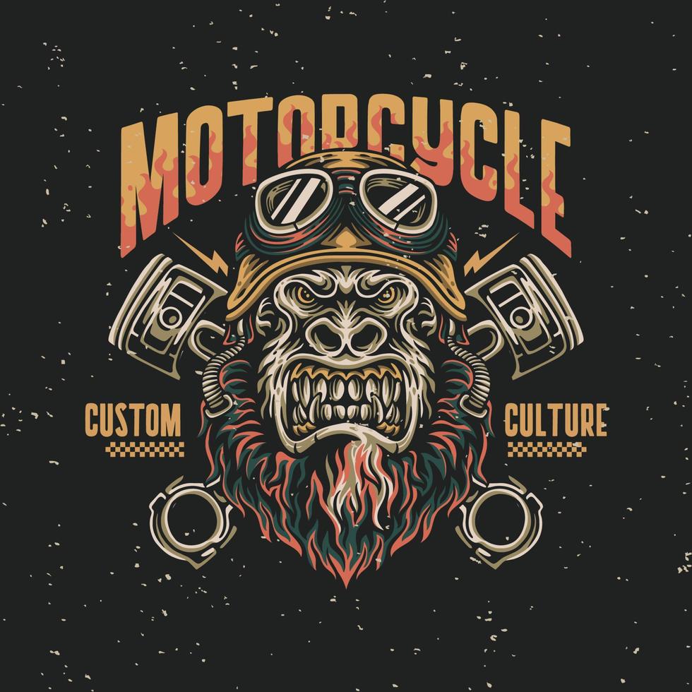 vector illustration motorcycle custom culture with gorilla for t shirt design