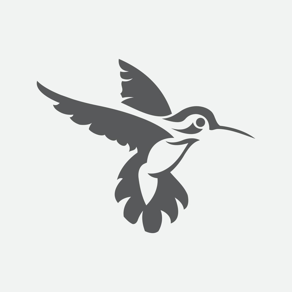 Colibri or humming bird icons. Vector isolated set of flying birds with spread flittering wings