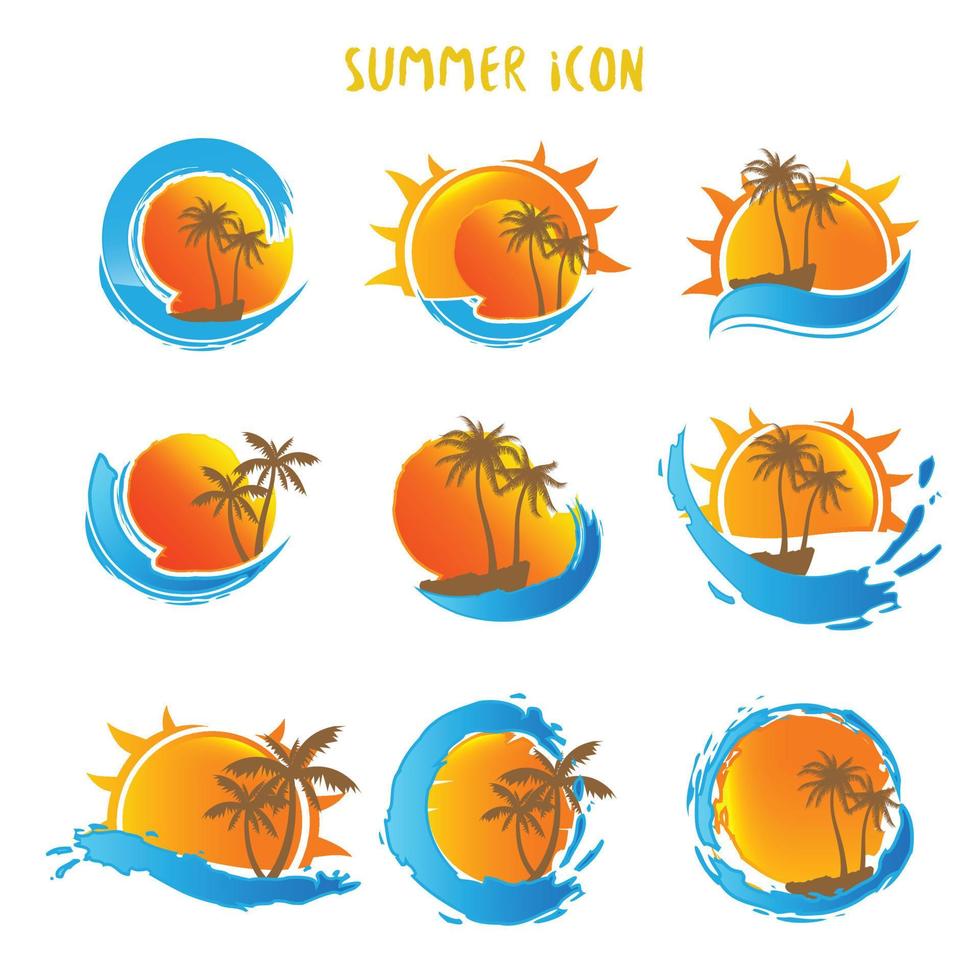 Set abstract and fun sun vector isolated summer icon design.