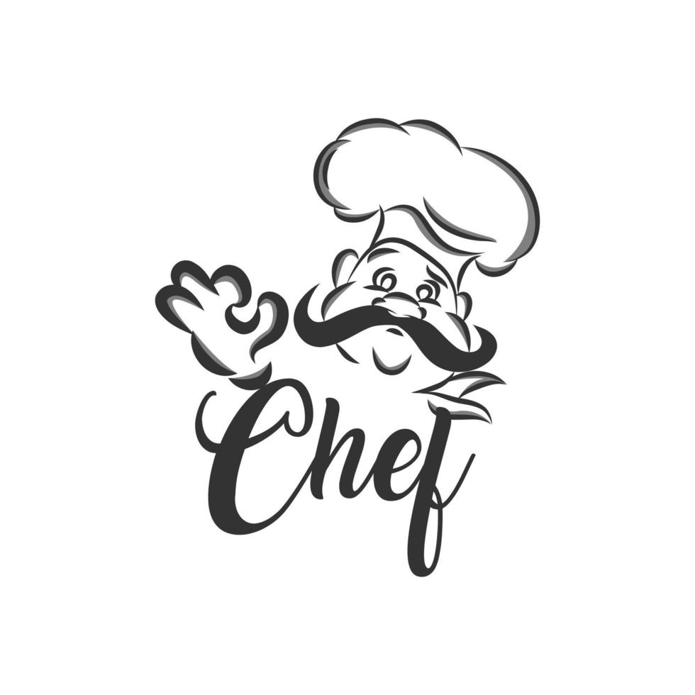 Menu symbol with chef and hand. Black vector illustration