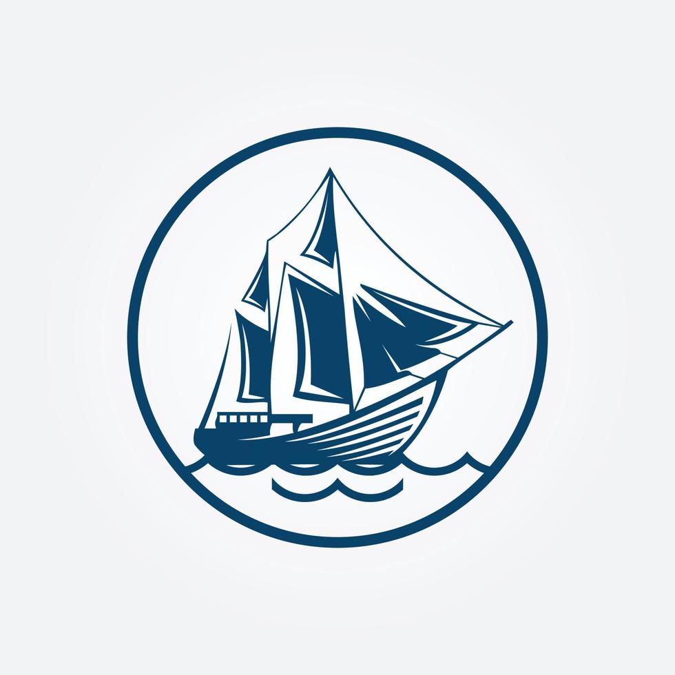 Sailing ship or frigate warship vector isolated icons set. Navy or maritime transport symbol