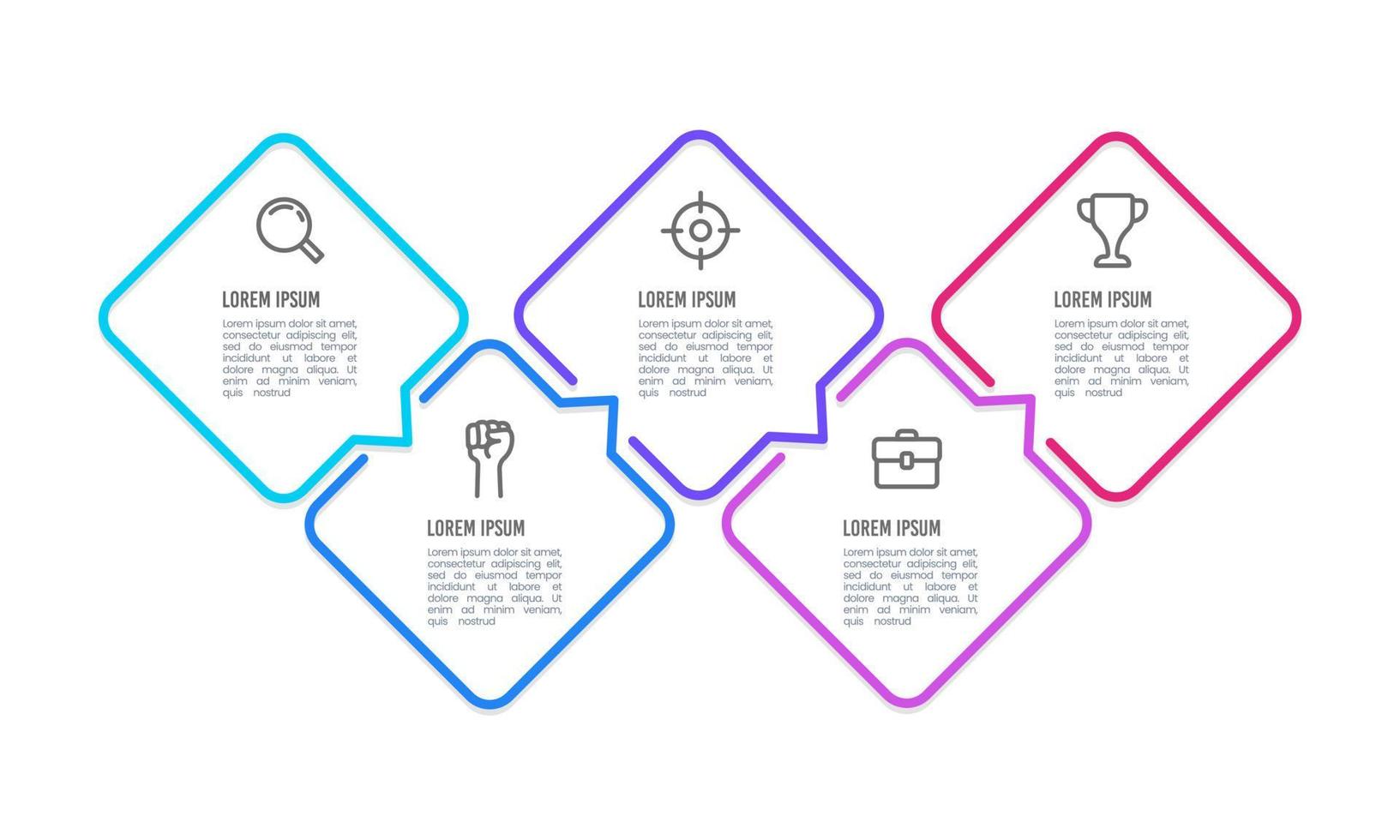 Vector Infographic message box with colorful design with icons and messages. Infographics 5 options or steps. Infographics for business concepts.
