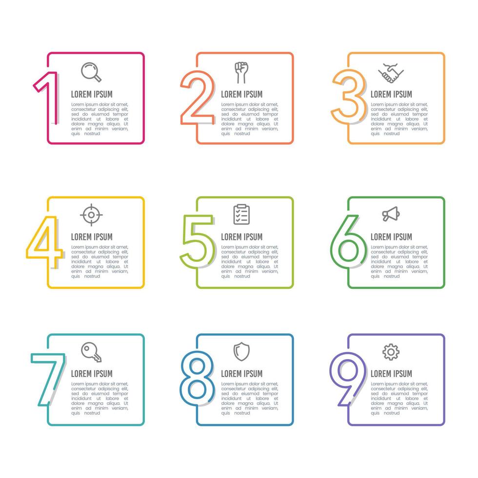 Set of numbers 1 to 9 infographics. Vector illustration.