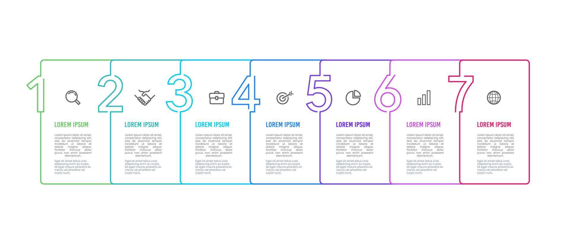 Set of numbers 1 to 7 infographics. Infographic 7 options or steps. Vector illustration.