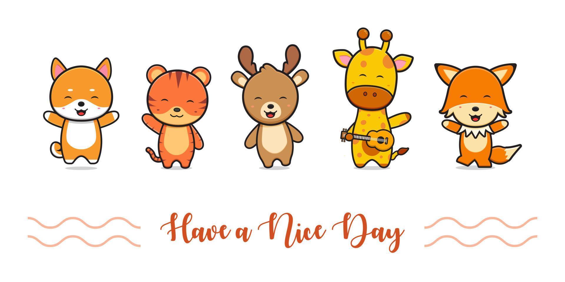 Cute animal greeting card doodle banner background wallpaper icon cartoon illustration vector