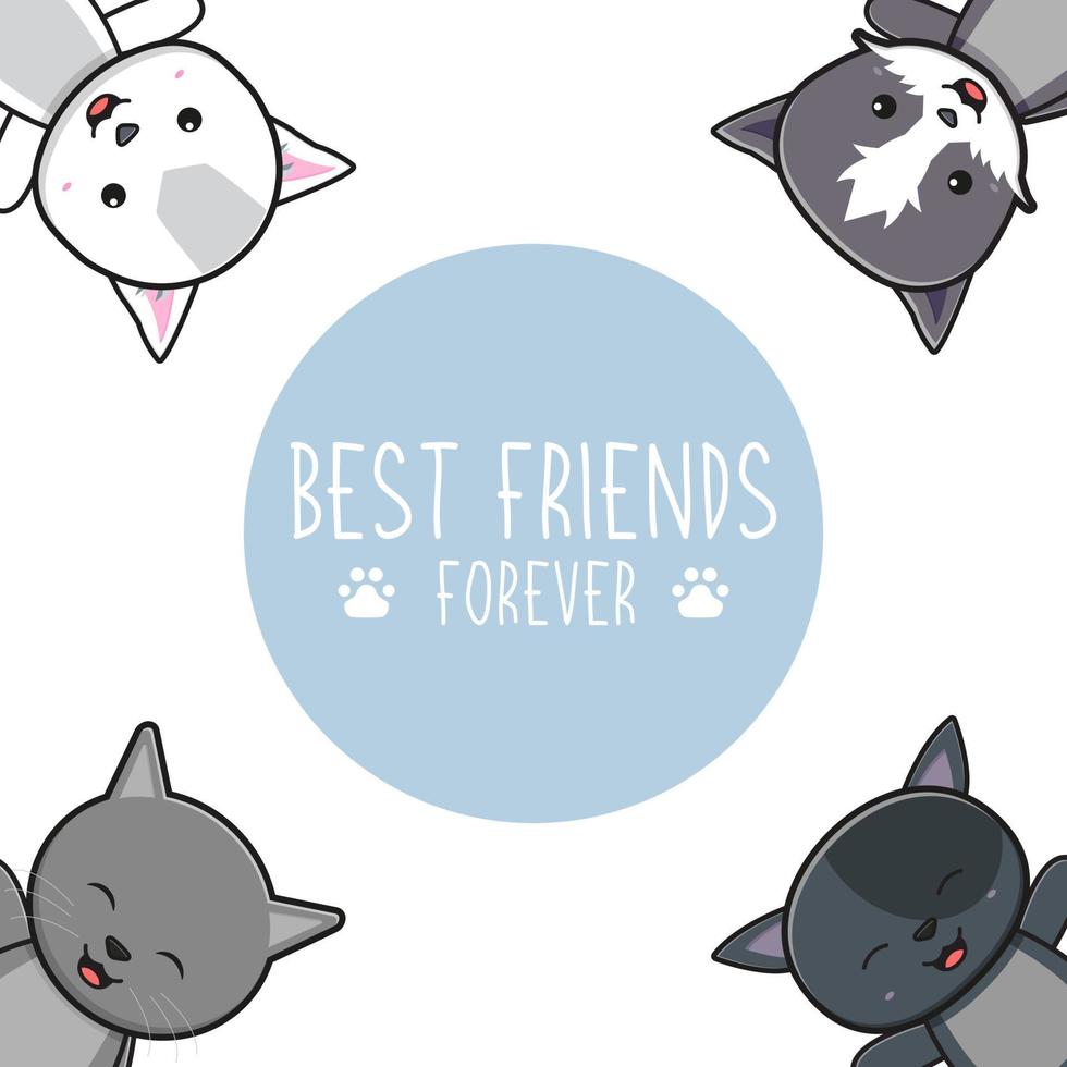 Cute cat best friends greeting cartoon doodle card icon illustration vector