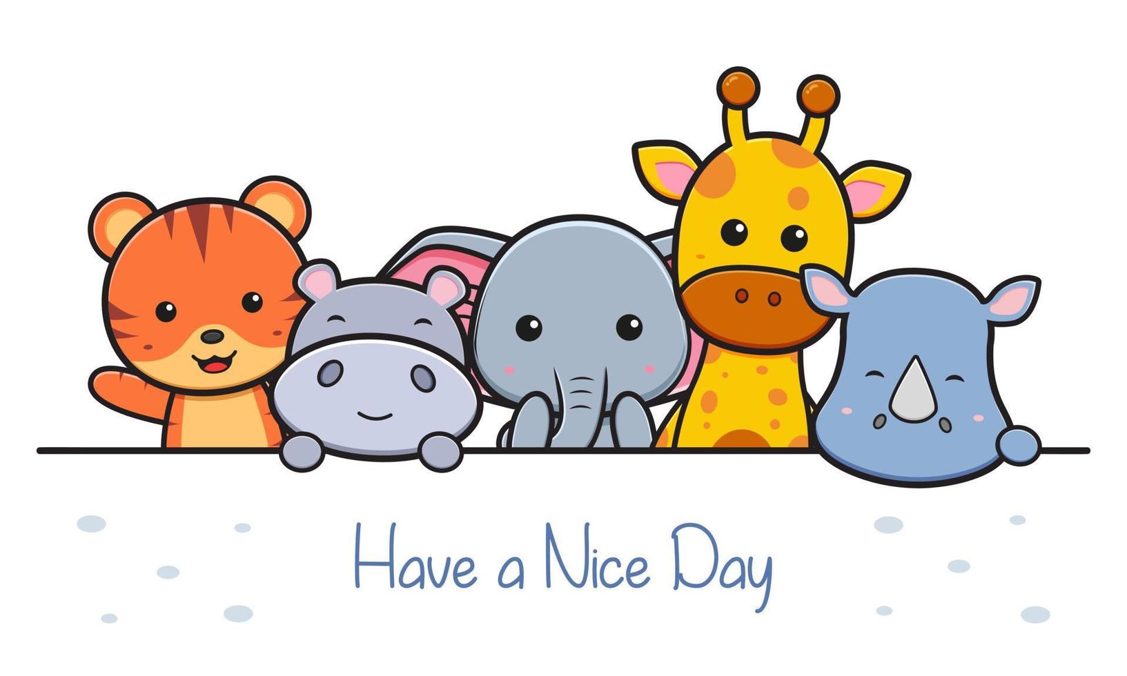 Cute animal greeting card doodle banner background wallpaper icon cartoon illustration vector