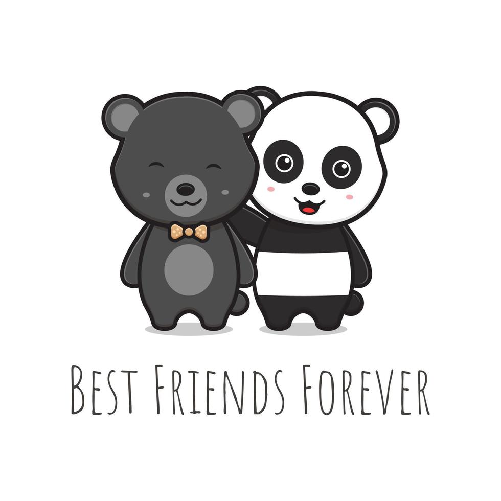 Cute bear best friends greeting cartoon doodle card icon ...