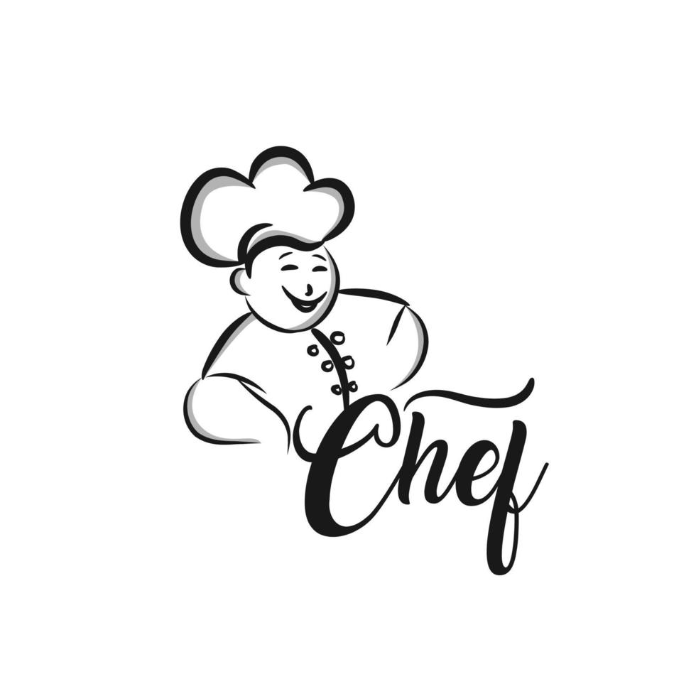 logotipo del cocinero. Letras de letras a mano con un gorro de chef. diseño de logotipo de icono de símbolo. vector