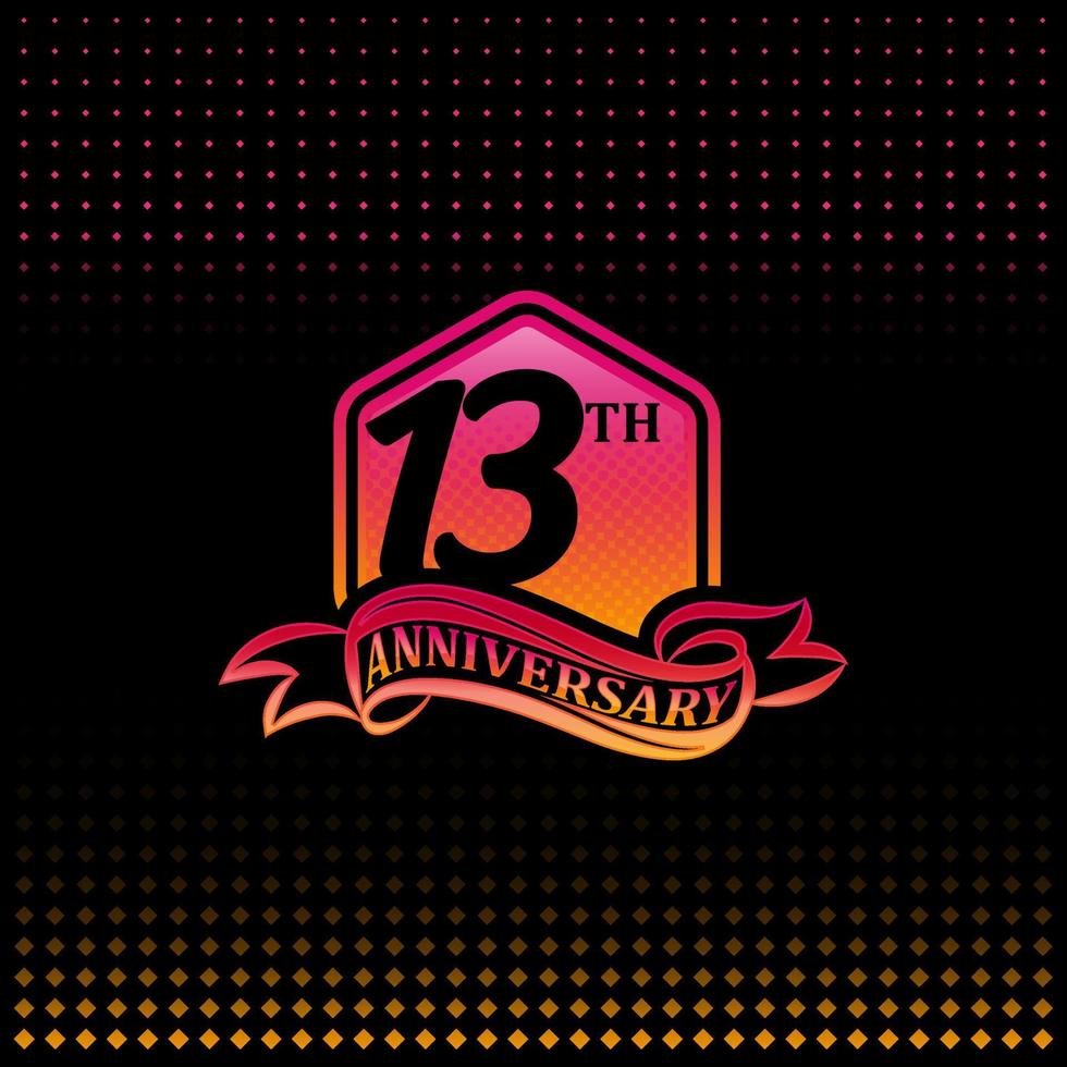 Logotipo de celebración de aniversario de trece años. logotipo del 13.º aniversario, fondo negro vector