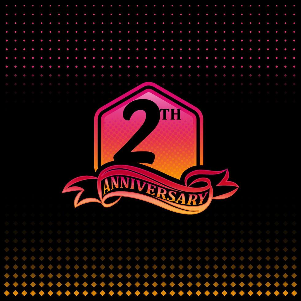 Two years anniversary celebration logotype. 2th anniversary logo, black background vector