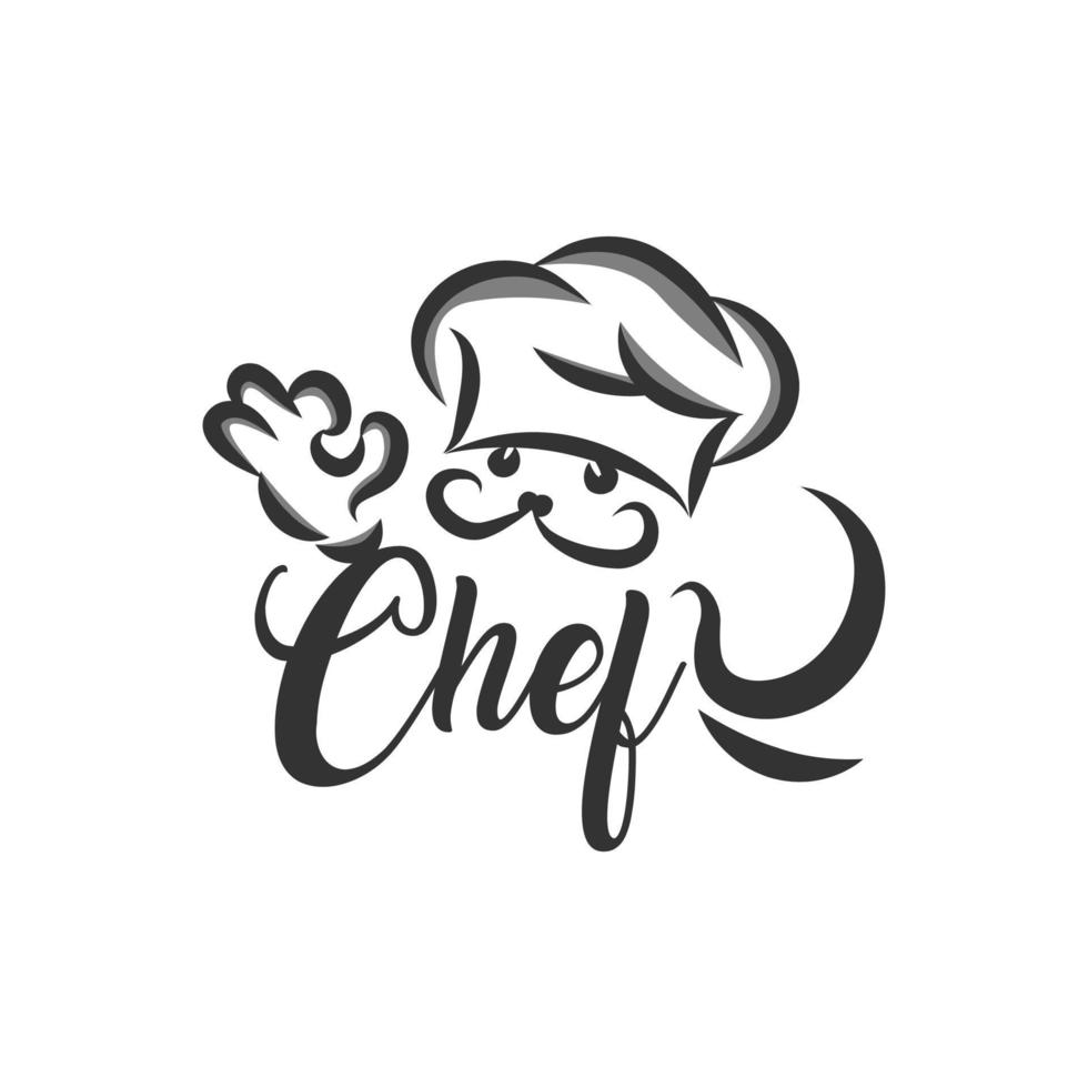 Menu symbol with chef and hand. Black vector illustration