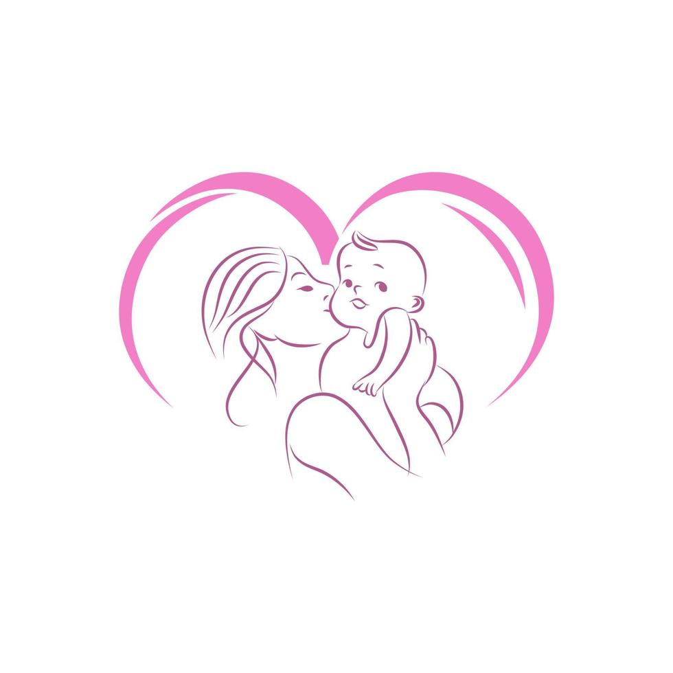 amor de madre. icono de diseños de logotipo de mamás y bebés vector