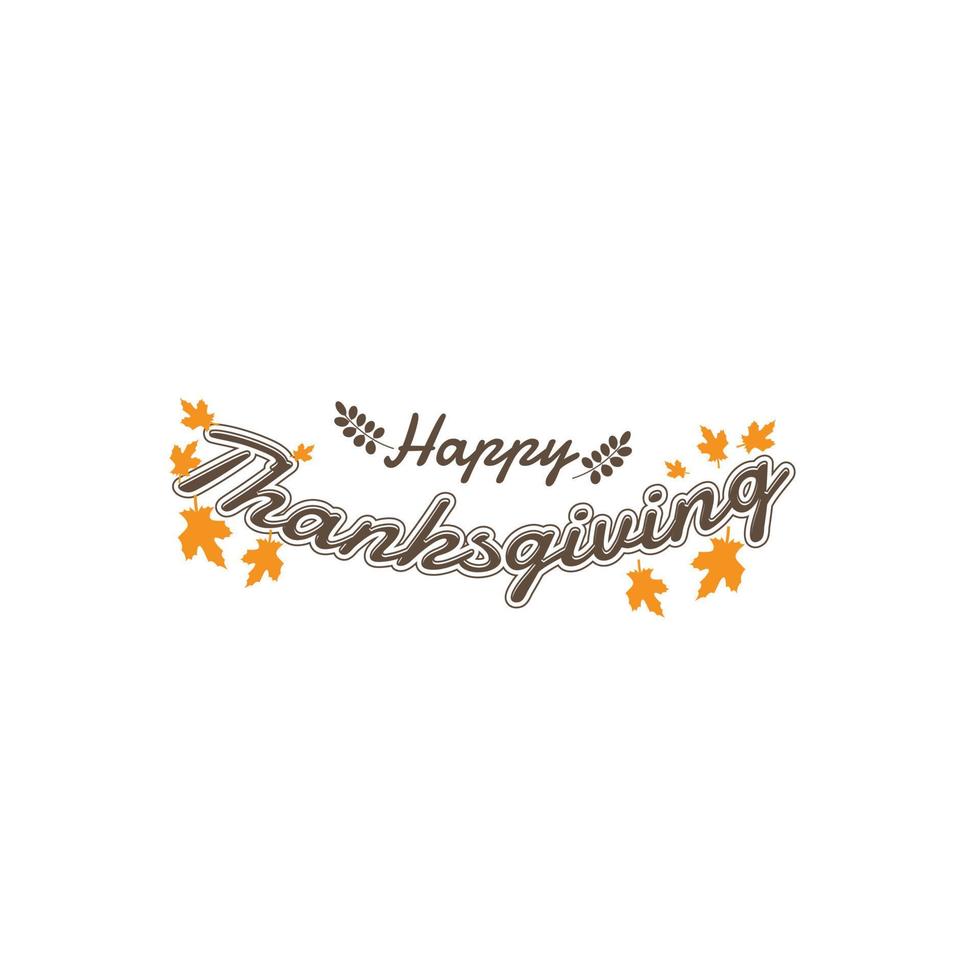 Happy Thanksgiving Calligraphy Text with Illustrated Green Leaves Over White Background, Vector Typography