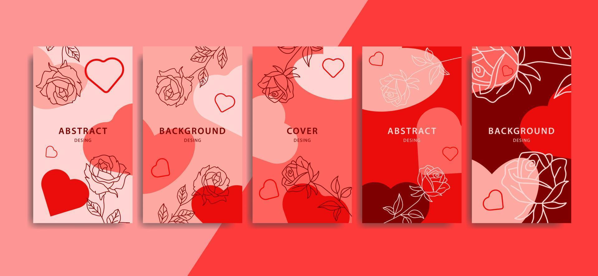 Vector set with trendy editable templates for social media stories. Modern banners for Valentine's Day with hearts.